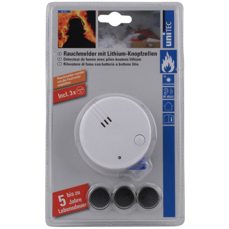 uniTEC Détecteur de fumée électrique CE Mini, blanc, signal d'alarme 85 dB