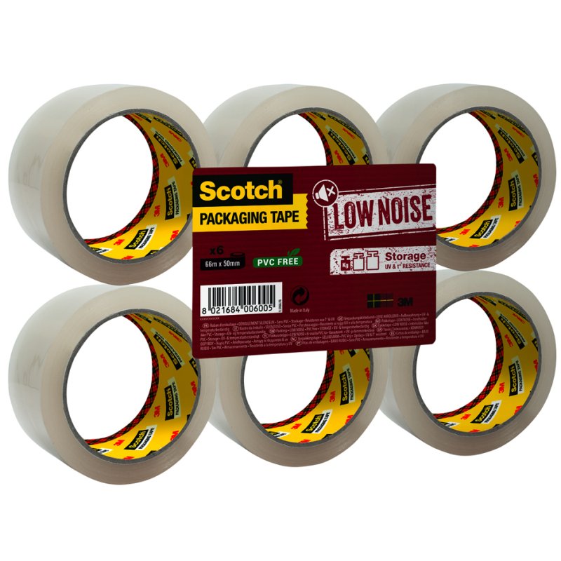 Scotch ruban d'emballage Low Noise, transparent, 50 mm × 66 m, 6 rouleaux