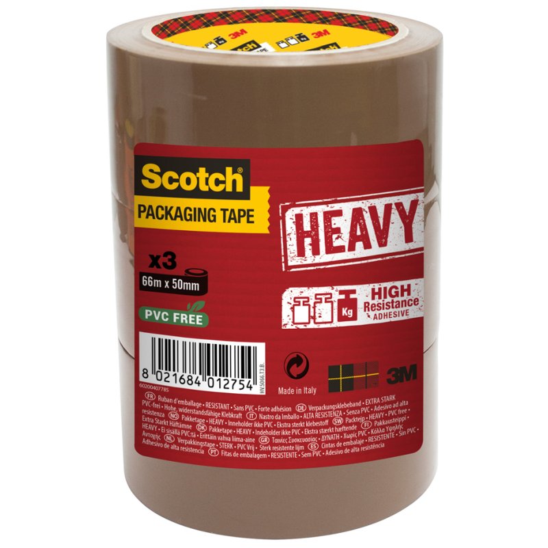 Scotch ruban d'emballage HEAVY, marron, 50 mm × 66 m, 3 rouleaux