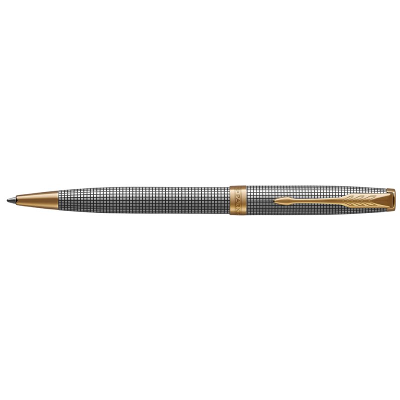 PARKER SONNET ballpoint pen, black high-gloss, gold details, M