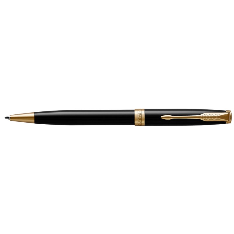 PARKER SONNET ballpoint pen, black high-gloss, gold details, M