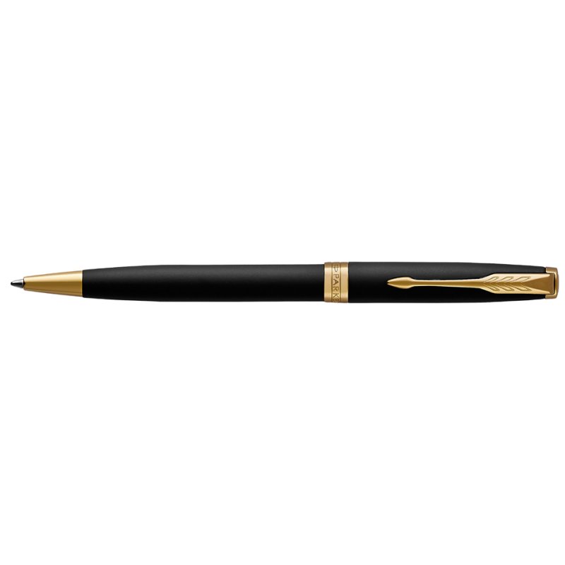 PARKER SONNET ballpoint pen, black high-gloss, gold details, M