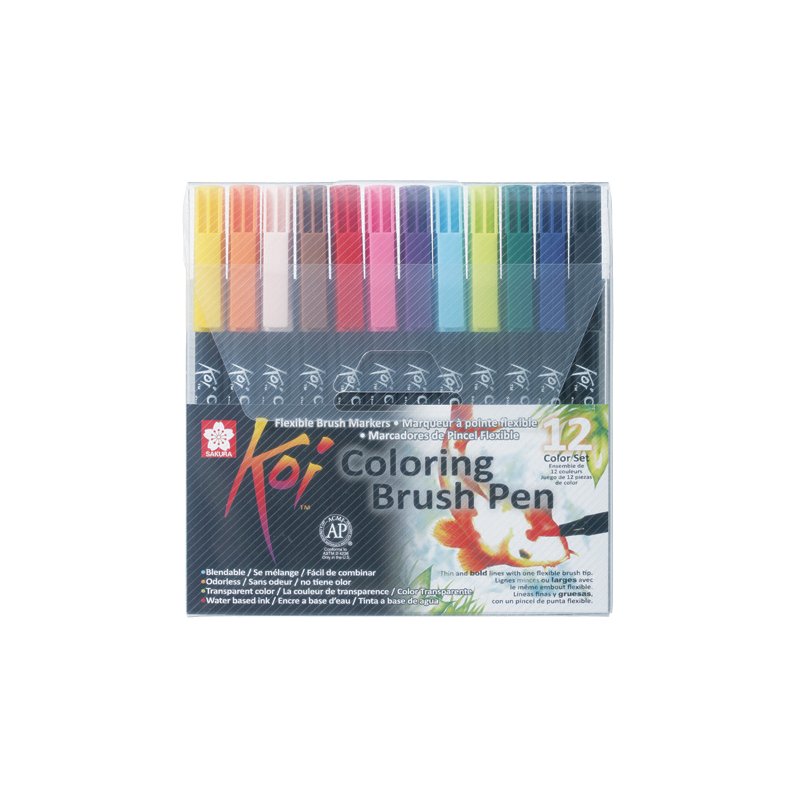 SAKURA Koi Coloring Brush brush pens, nylon brush tip, 12 pieces, assorted colours