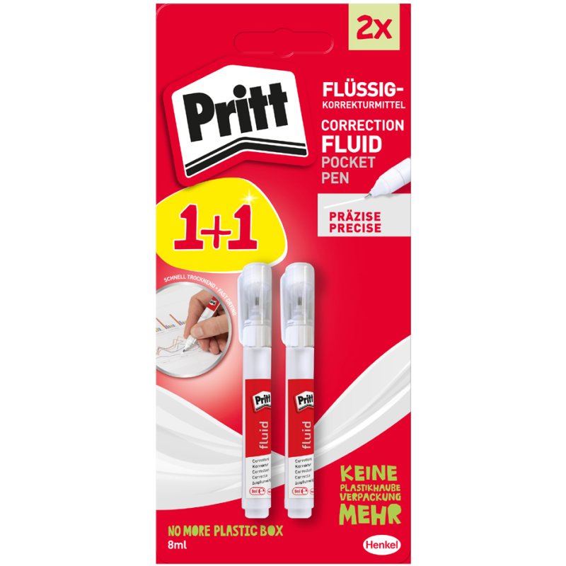 Pritt stylo correcteur Pocket Pen Fluid, embout métallique, séchage rapide, 2 pièces