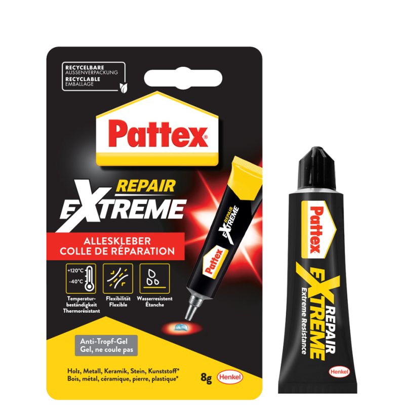 Pattex colle universelle Repair Extreme, élastique, transparente, tube 8 g