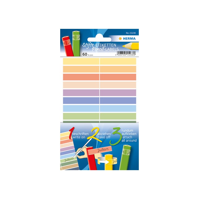 HERMA étiquettes pour crayons, colorées, 46×10 mm, 60 pièces