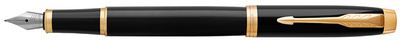 PARKER vulpen IM Black Lacquer, gouden details, punt F, blauwe inkt