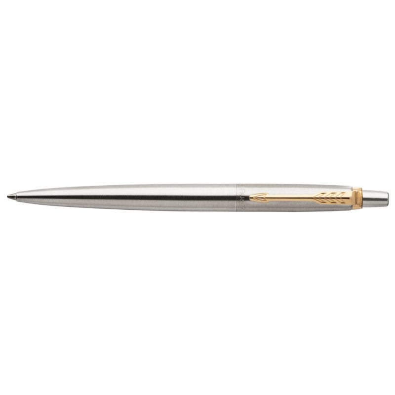 PARKER Jotter ballpoint pen stainless steel, gold-coloured details, push button, blue