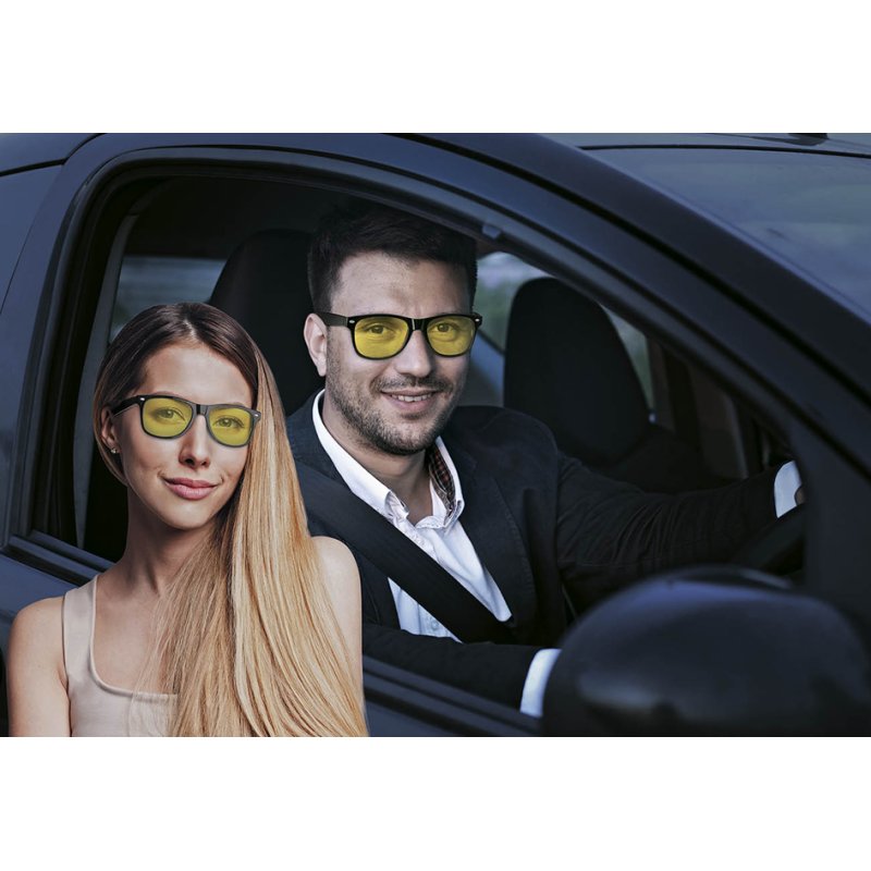 WEDO night driving glasses, polarised, yellow lenses, including case