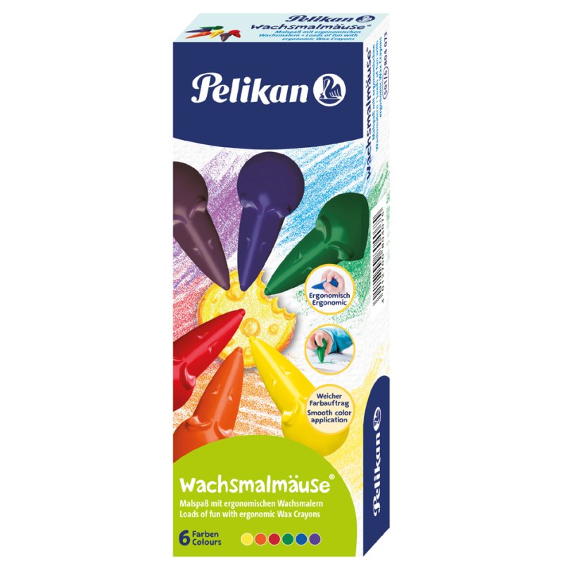 Pelikan wax bouncers mouse shape, colour pack, 6 pieces