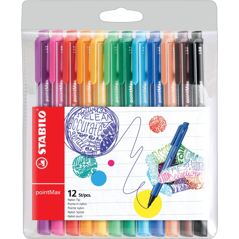 STABILO feutres pointMax, 0,8 mm, 12 pièces, étui plastique