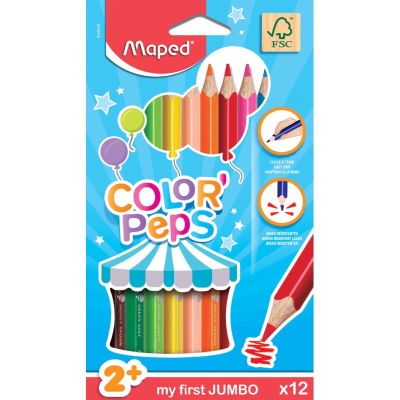 Maped crayons de couleur COLOR'PEPS JUMBO, triangulaires, 4,7 mm, 12 pièces