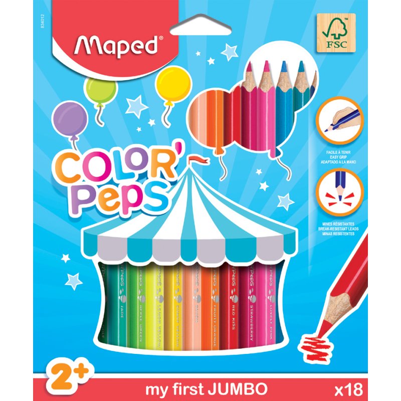 Maped crayons de couleur COLOR'PEPS JUMBO, triangulaires, 4,7 mm, 12 pièces