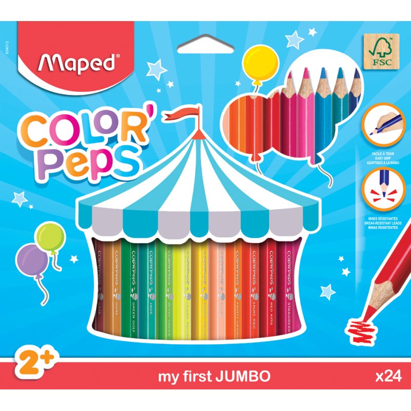Maped crayons de couleur COLOR'PEPS JUMBO, triangulaires, 4,7 mm, 12 pièces