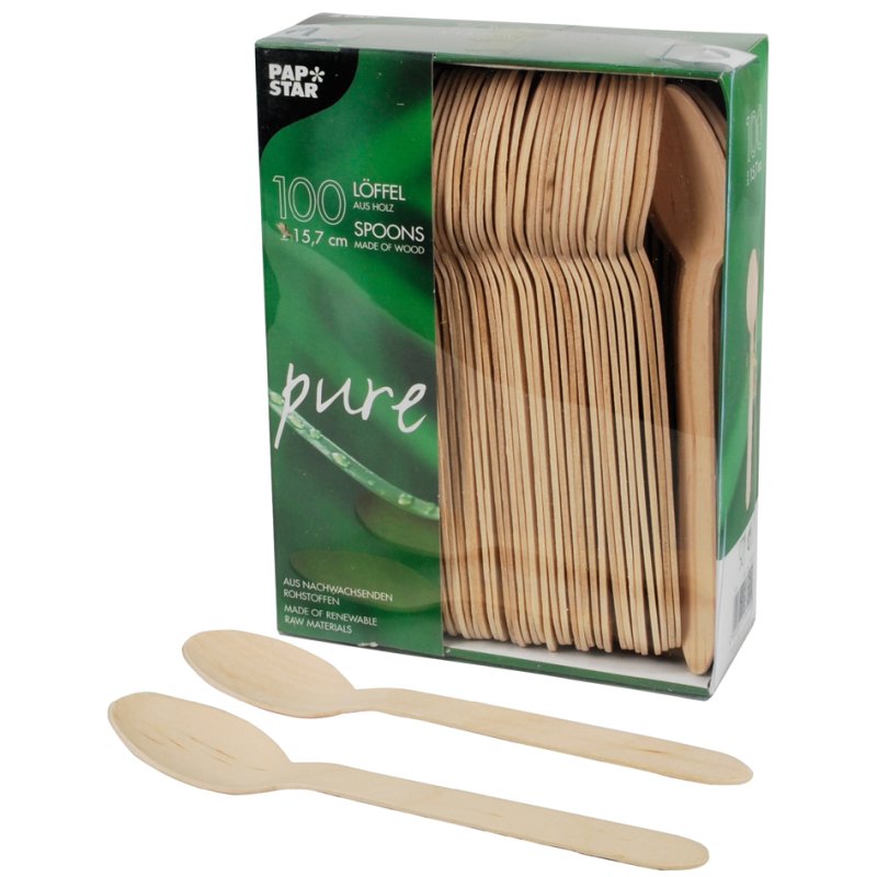 PAPSTAR cuillères en bois bouleau, 157 mm, biodégradable, 25 pièces