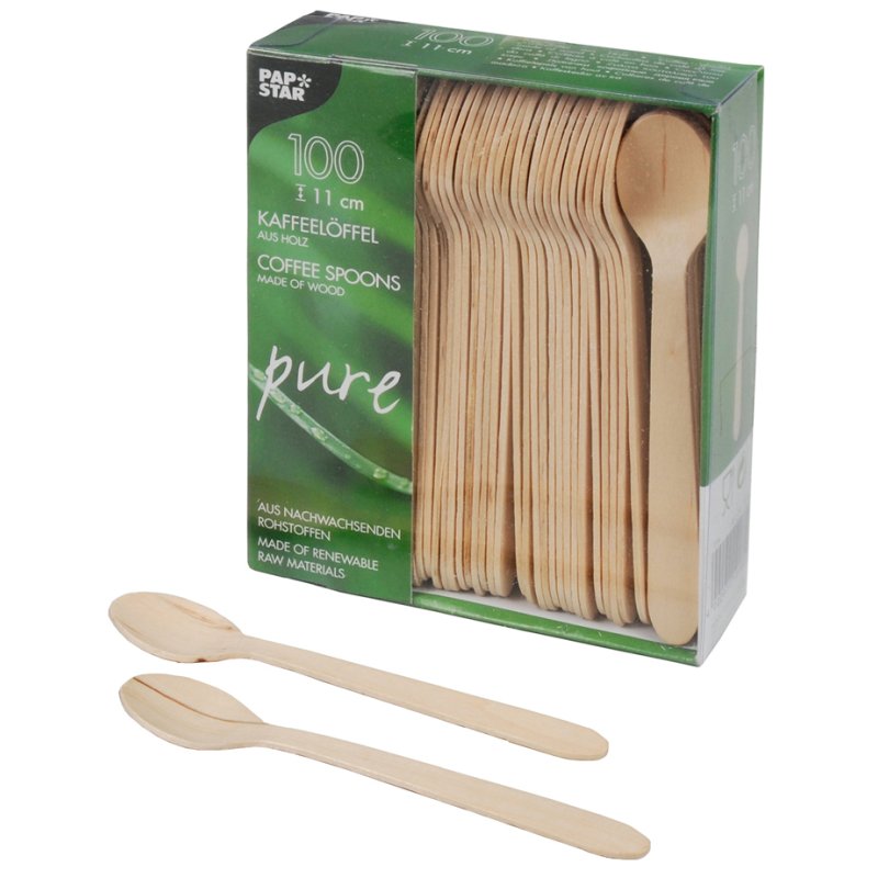 PAPSTAR cuillères à café bois pure, 110 mm, 100 pièces