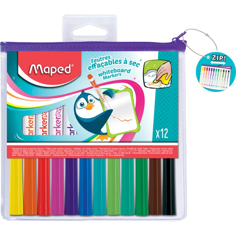 Maped marqueurs pour tableau blanc Marker'Peps, 1,5 mm, assortiment 12 couleurs, 12 pièces