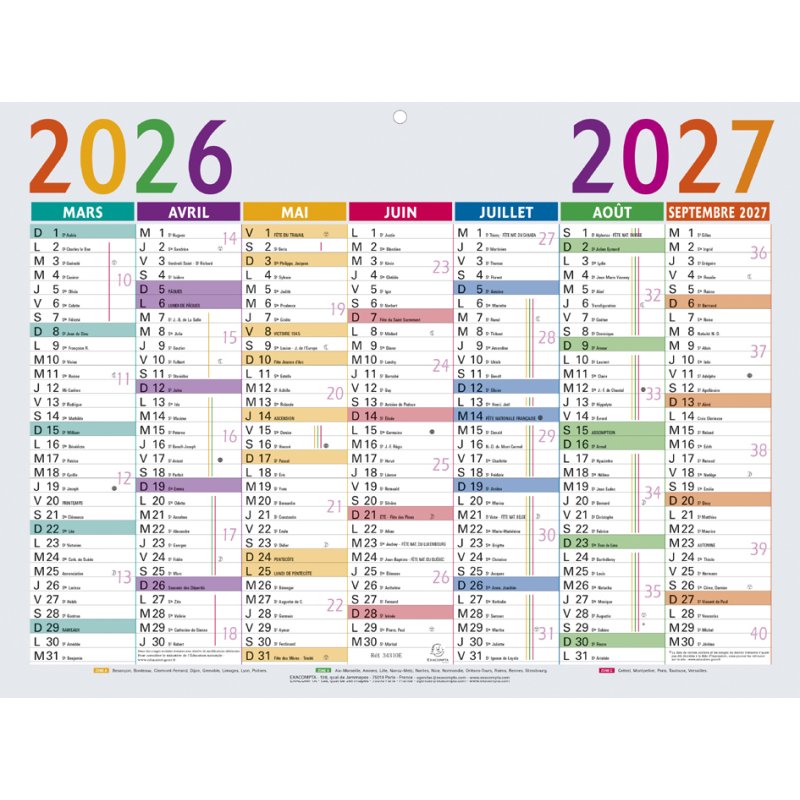 EXACOMPTA kalender Multicolore 2026/2027, 13 maanden, 295×220 mm