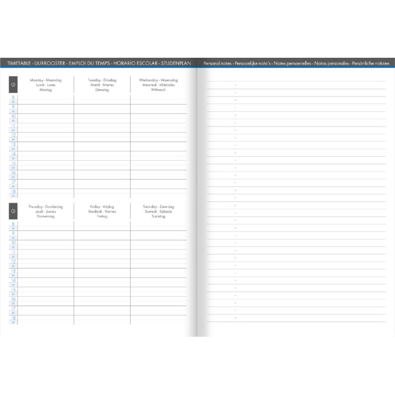 Clairefontaine diary WHEN 21 2026/2027, A4, week across 2 pages, mixed colours