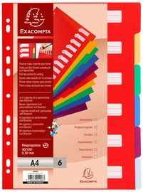EXACOMPTA kunststof tabbladen, blanco, A4, 6-delig