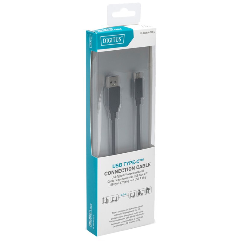 DIGITUS USB 3.0 kabel USB-C naar USB-A, zwart, 1 meter