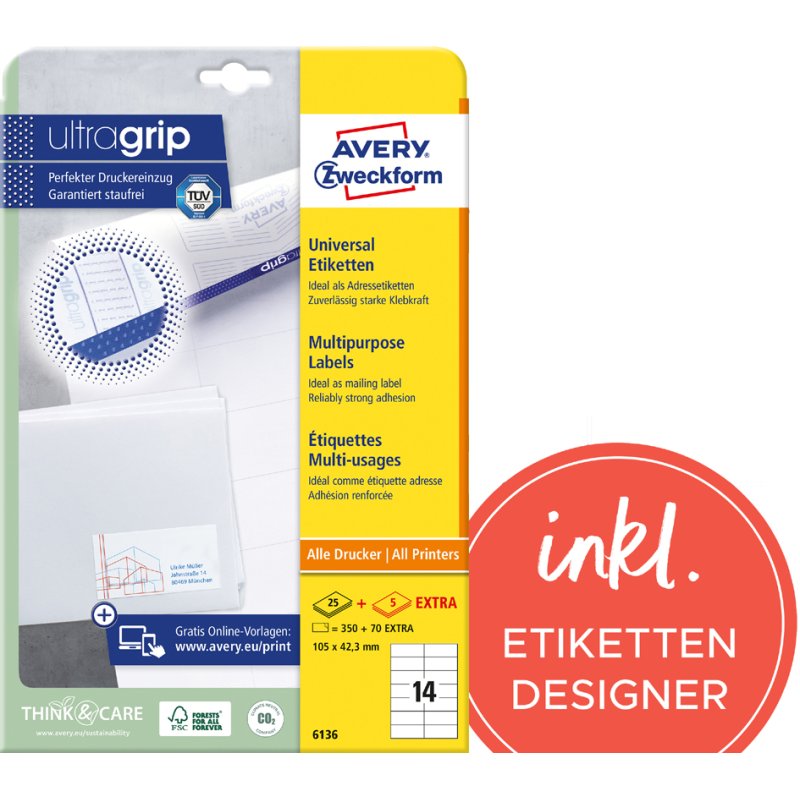 AVERY Zweckform étiquettes universelles, 64×45 mm, blanc, 540 pièces
