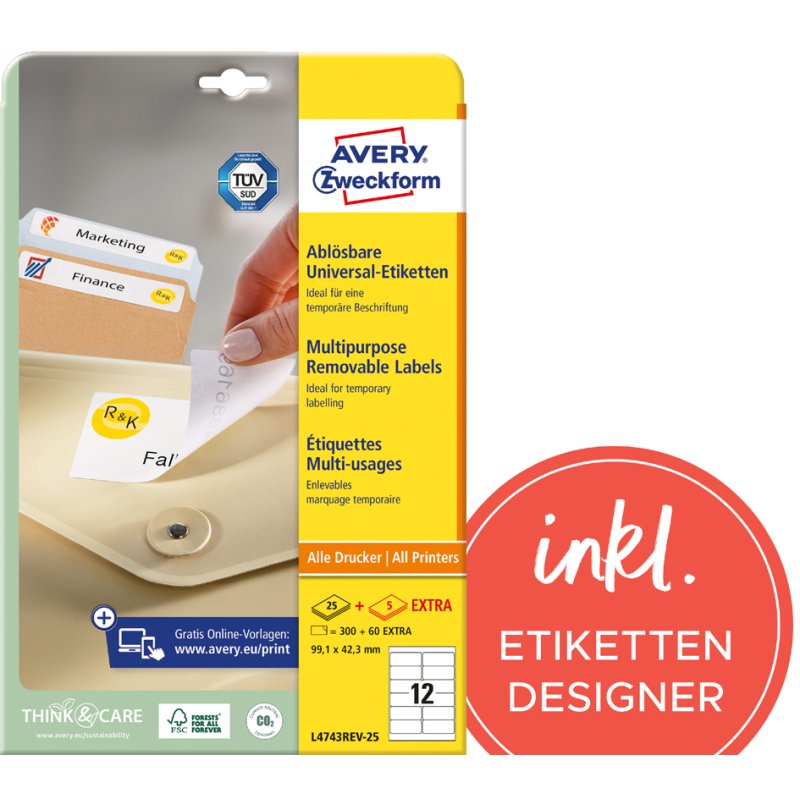 AVERY Zweckform étiquettes universelles, réutilisables, 17,8 × 10 mm, blanc