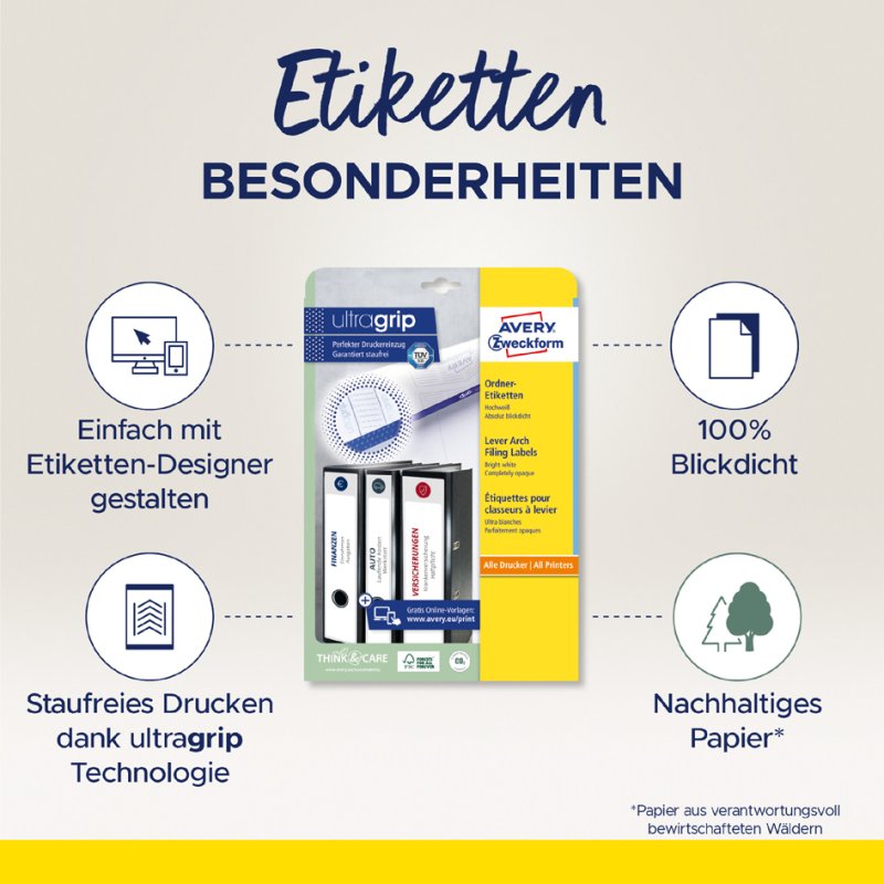 AVERY Zweckform étiquettes dos de classeur, 38 × 297 mm, blanc, 150 pcs