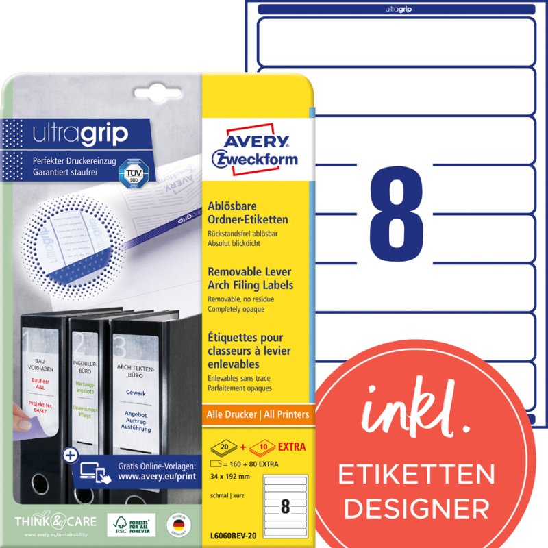 AVERY Zweckform étiquettes dos de classeur, effaçables, 34×192 mm, 240 pièces