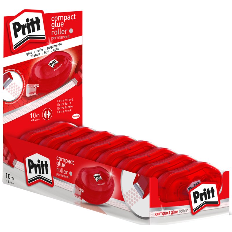 Pritt dévidoir de colle compact permanent, 8,4 mm × 10 m, présentoir 8 pièces