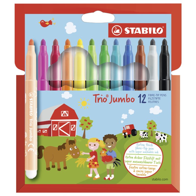 STABILO feutres Trio Jumbo, triangulaire, lavable, 12 pièces