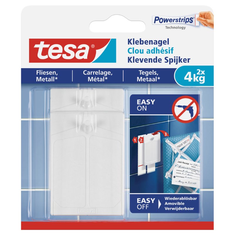 tesa Powerstrips clous adhésifs, réutilisables, capacité de charge 3 kg, 2 clous + 3 bandes