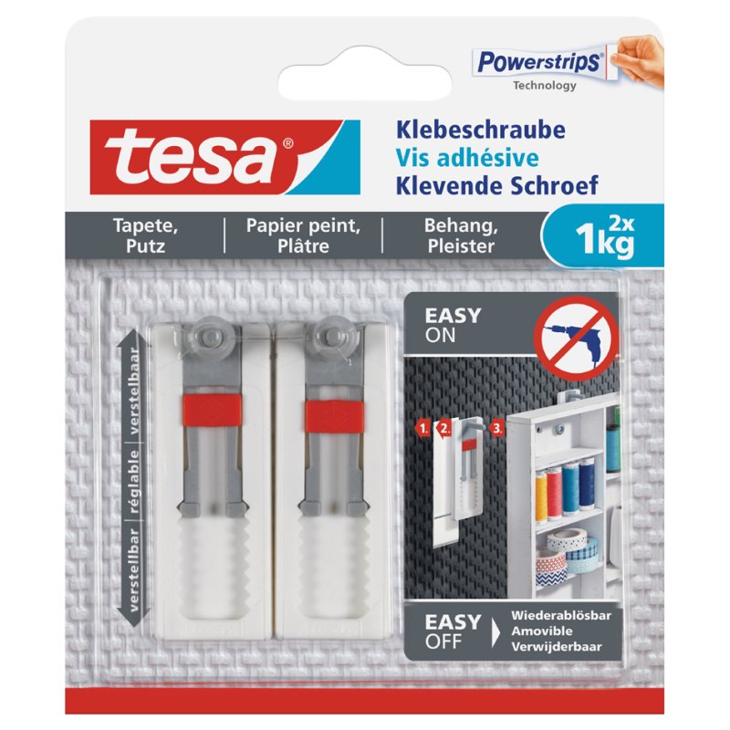 tesa Powerstrips vis adhésives, blanc, réutilisable, 2 vis + 3 bandes