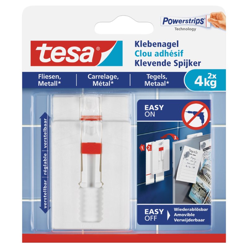 tesa Powerstrips clou adhésif carrelage et métal, 3,0 kg, réutilisable