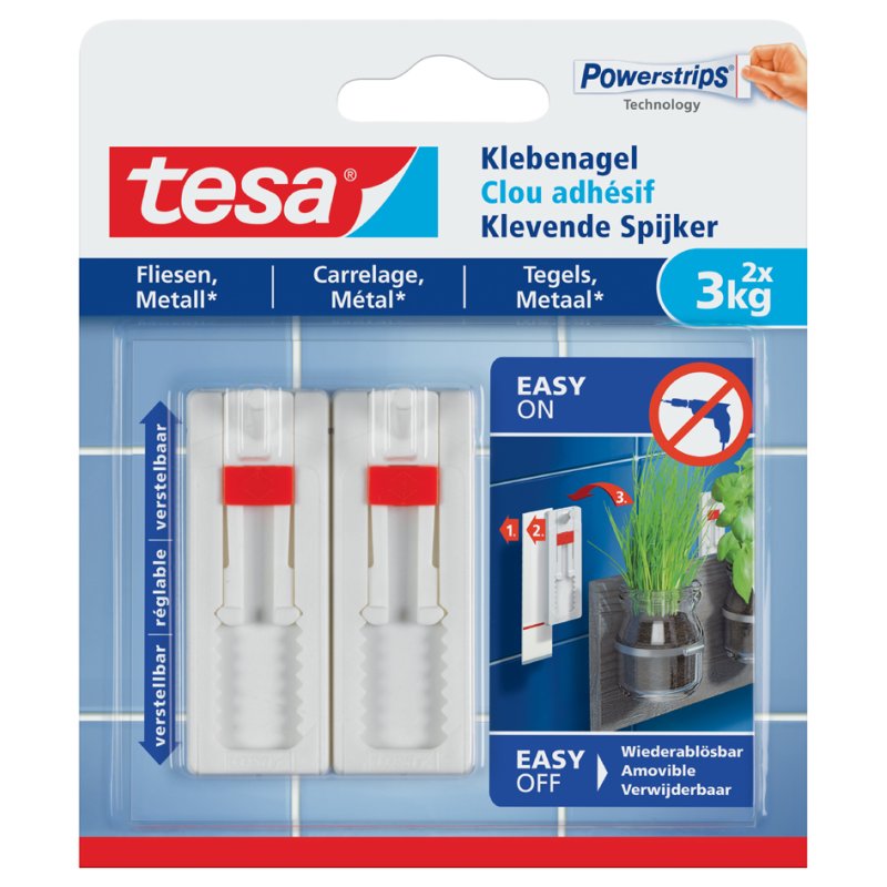 tesa Powerstrips clou adhésif carrelage et métal, 3,0 kg, réutilisable