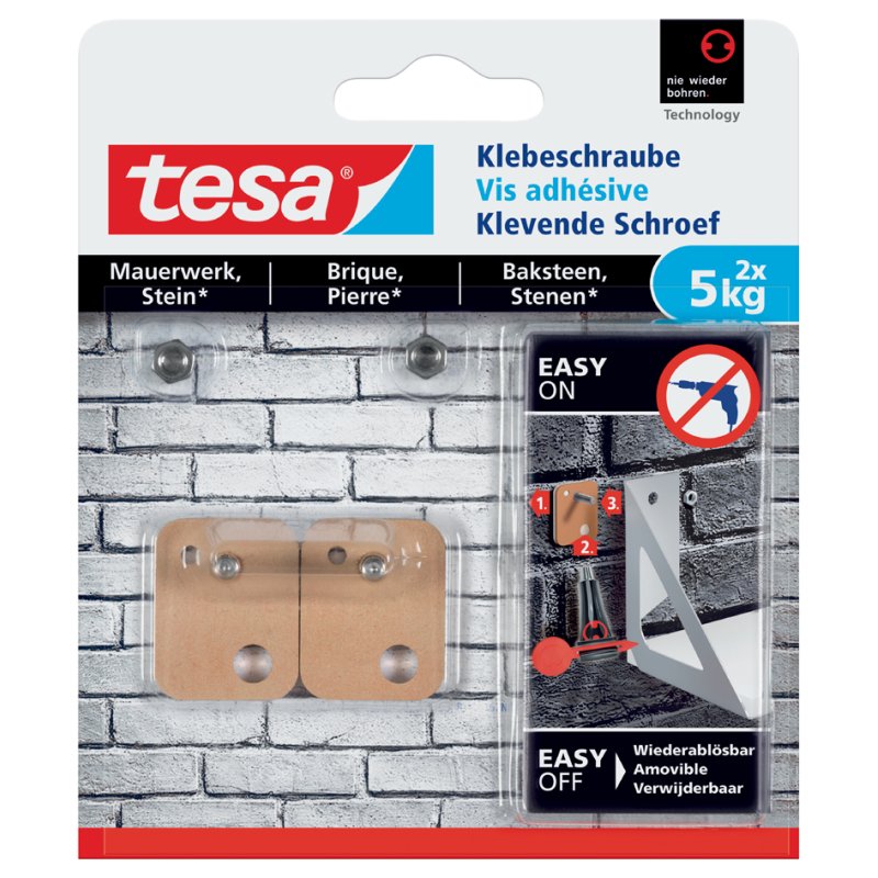 tesa kleefschroef voor metselwerk, rechthoekig, 10 kg, 2 stuks