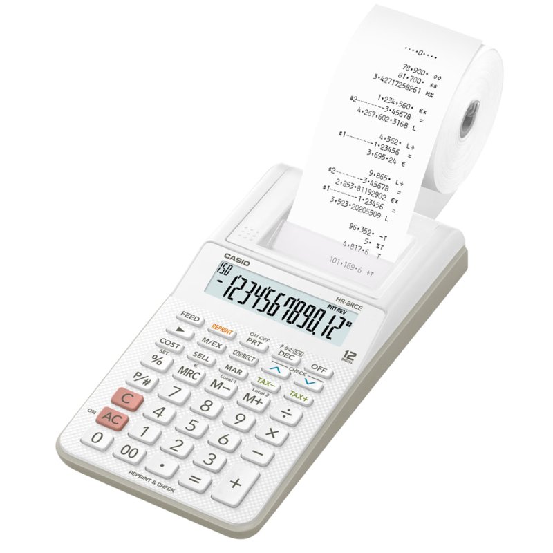 CASIO Calculatrice imprimante HR-8 RCE-BK, noir, écran 12 chiffres