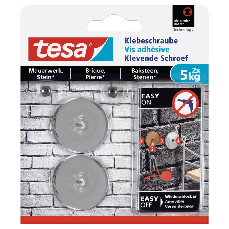 tesa kleefschroef voor metselwerk, rond, 5,0 kg draagkracht, 2 stuks