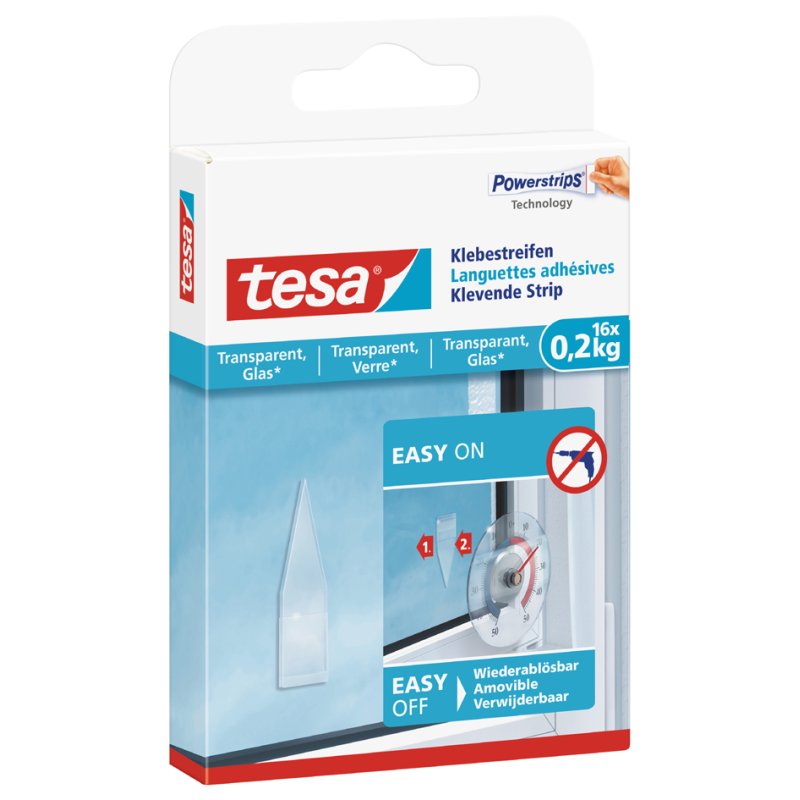 tesa Powerstrips bandes adhésives, transparentes, pour verre, 16 pièces