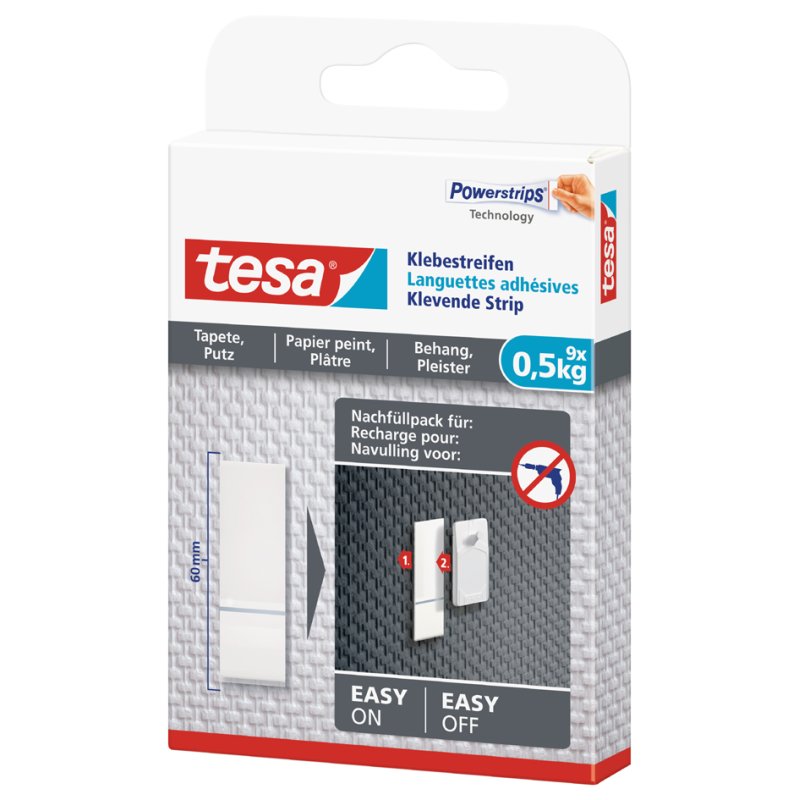 tesa Powerstrips adhesive strips, wallpaper/plaster, transparent, 6 pieces
