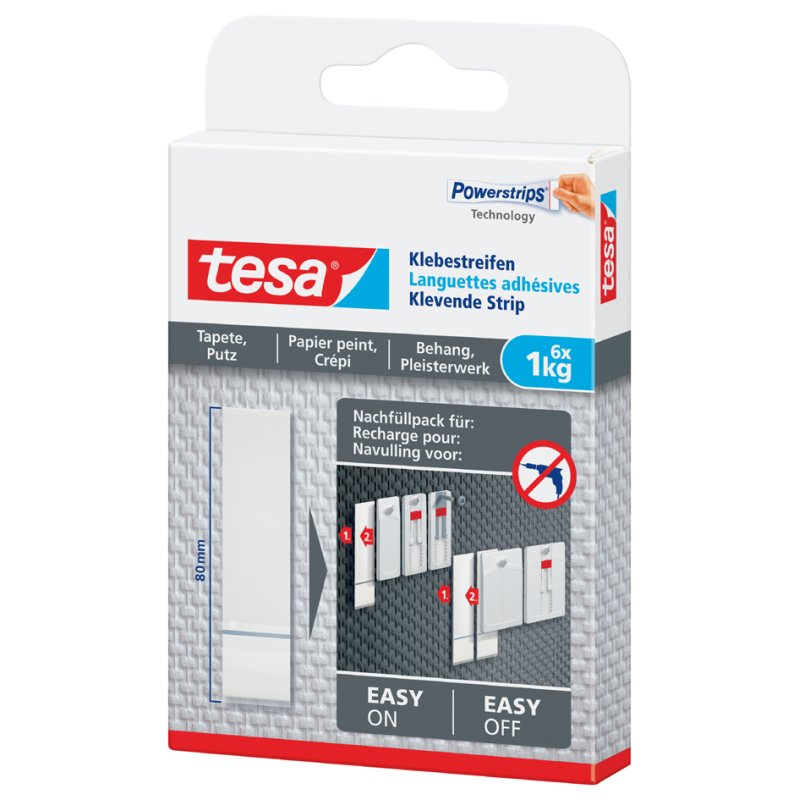 tesa Powerstrips adhesive strips, wallpaper/plaster, transparent, 6 pieces