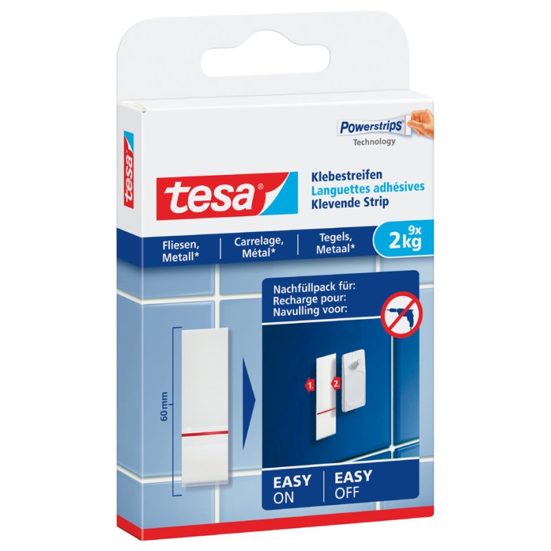 tesa Powerstrips bandes adhésives, transparent, recharge, 6 pièces