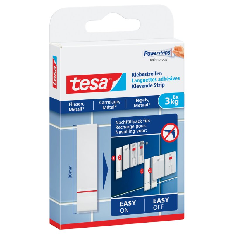 tesa Powerstrips bandes adhésives, transparent, recharge, 6 pièces