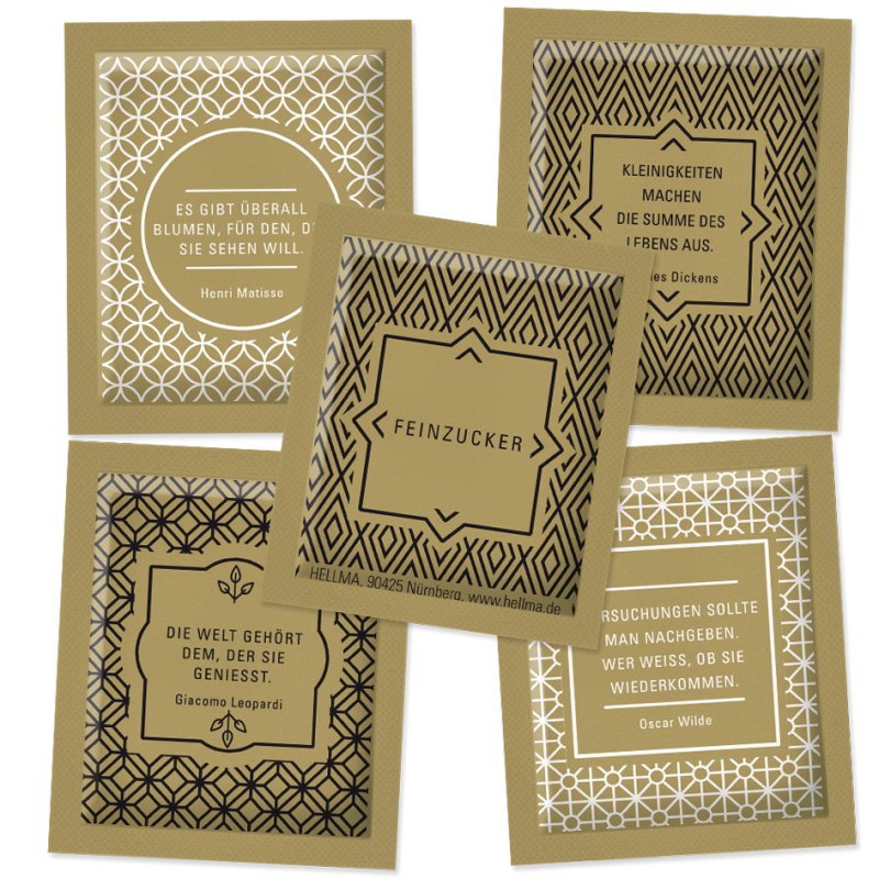 HELLMA GOLDLINE sugar sachets, gold design, 750 pieces à 3.6 g