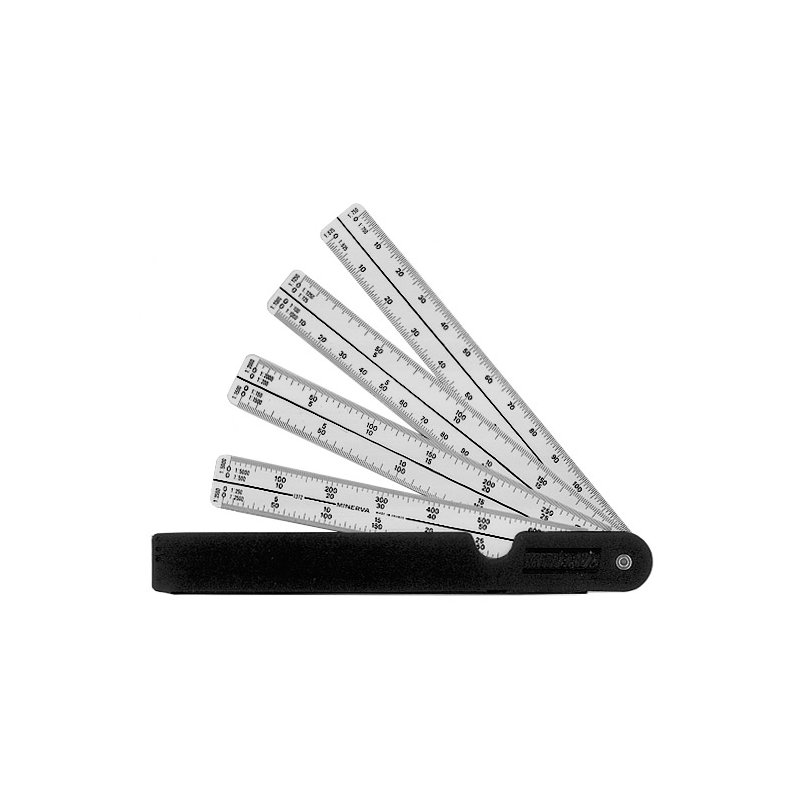 MINERVA règle d'architecte repliable, plastique, 192 mm, 14 échelles