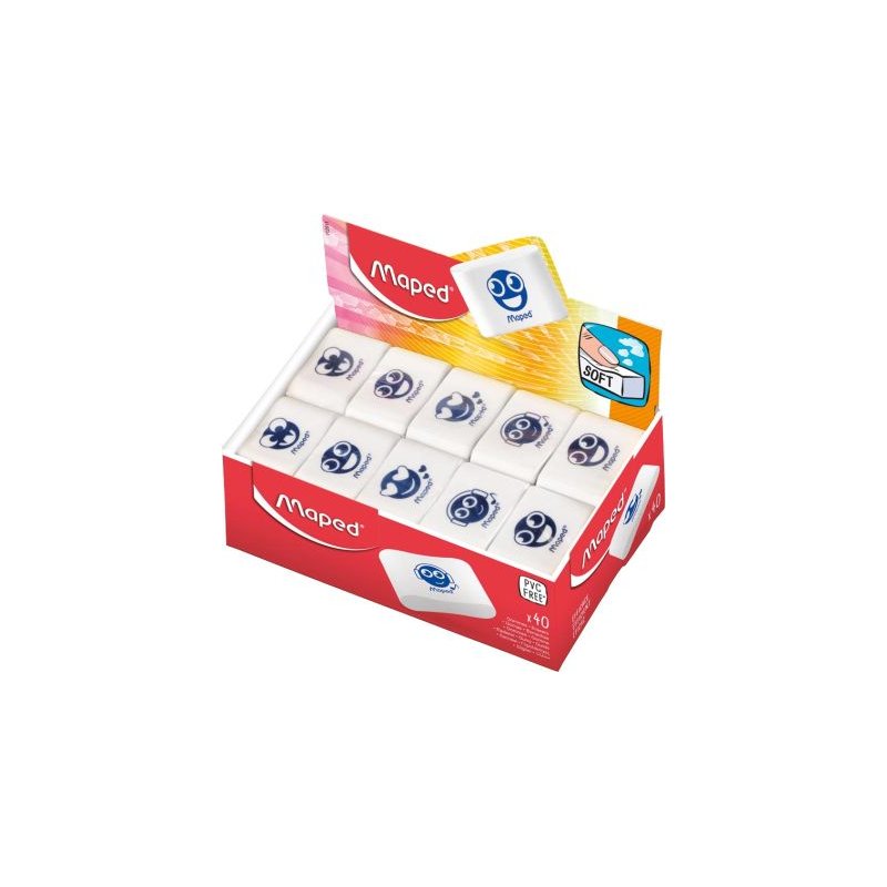 Maped gomme Essentials Soft, blanc, sans PVC, 40 pièces présentoir