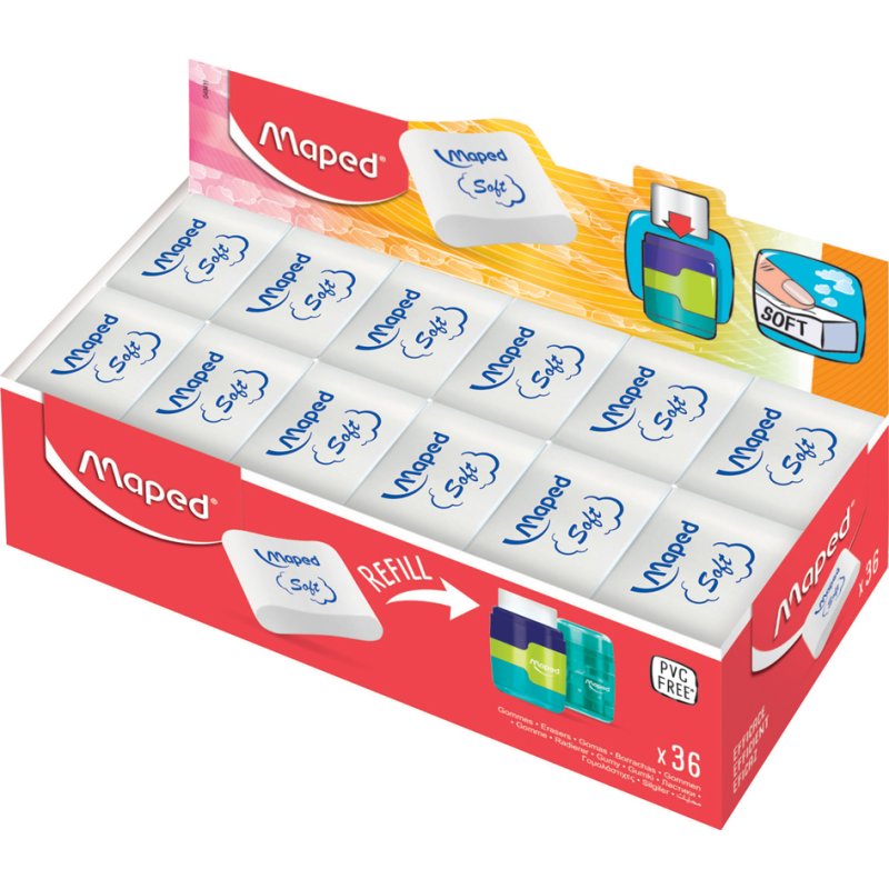Maped gommes Essentials Soft, blanc, sans PVC, 36 pièces