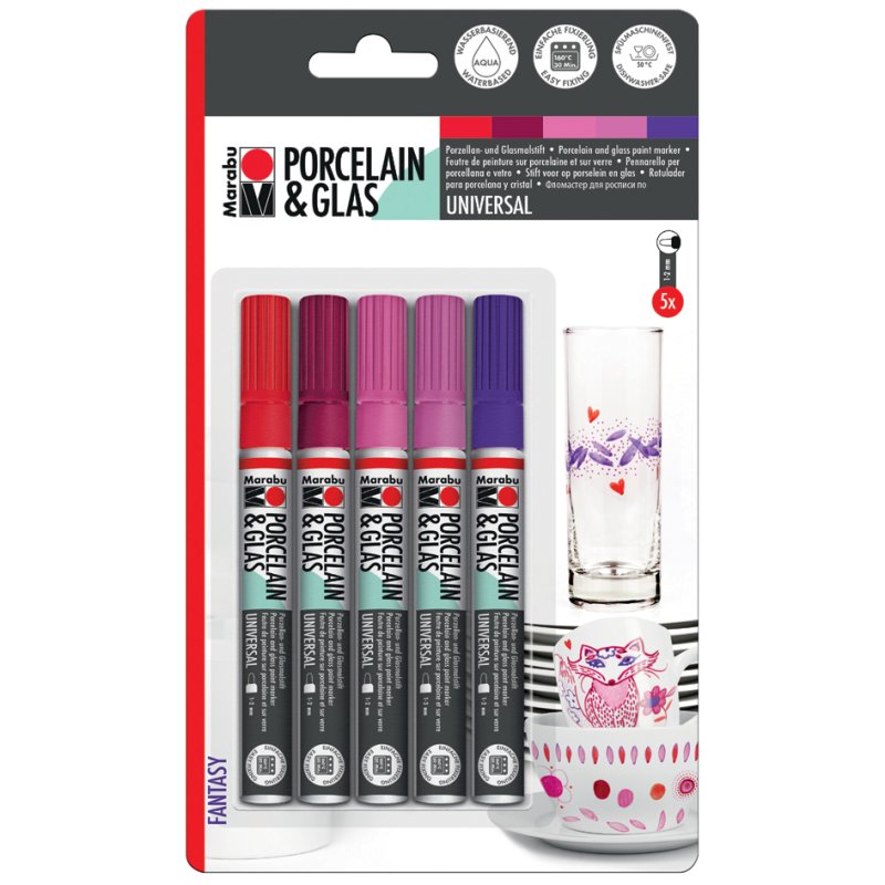 Marabu marker Porcelain & Glass Painter SUMMER, op waterbasis, 1-2 mm, 5 stuks
