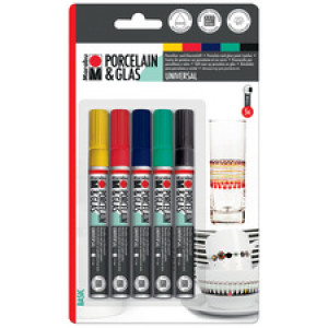 Marabu marker Porcelain & Glass Painter SUMMER, op waterbasis, 1-2 mm, 5 stuks