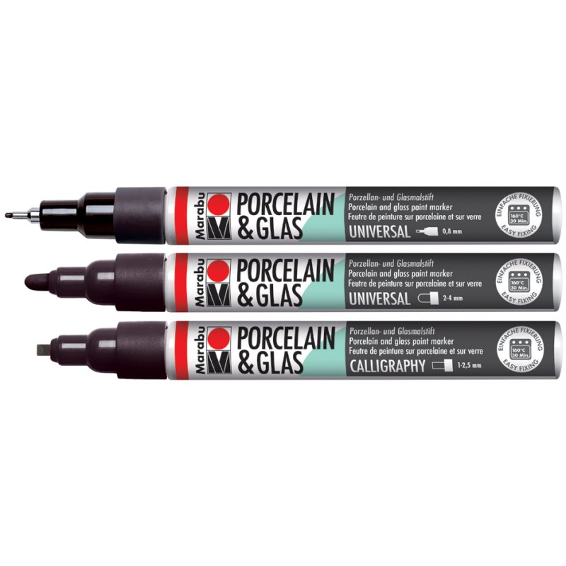 Marabu marker voor porselein & glas ELEGANCE, zwart, op waterbasis, 3 stuks
